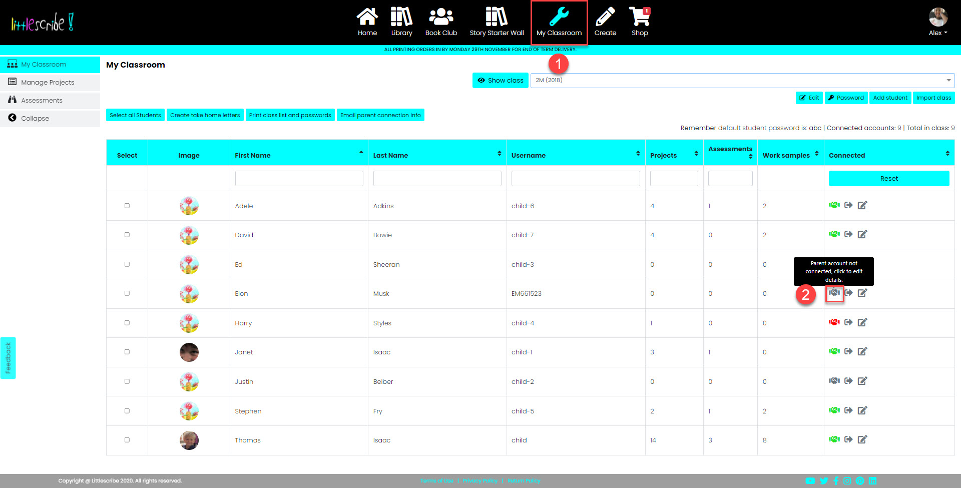 Littlescribe, Steps to add parent email to a student account